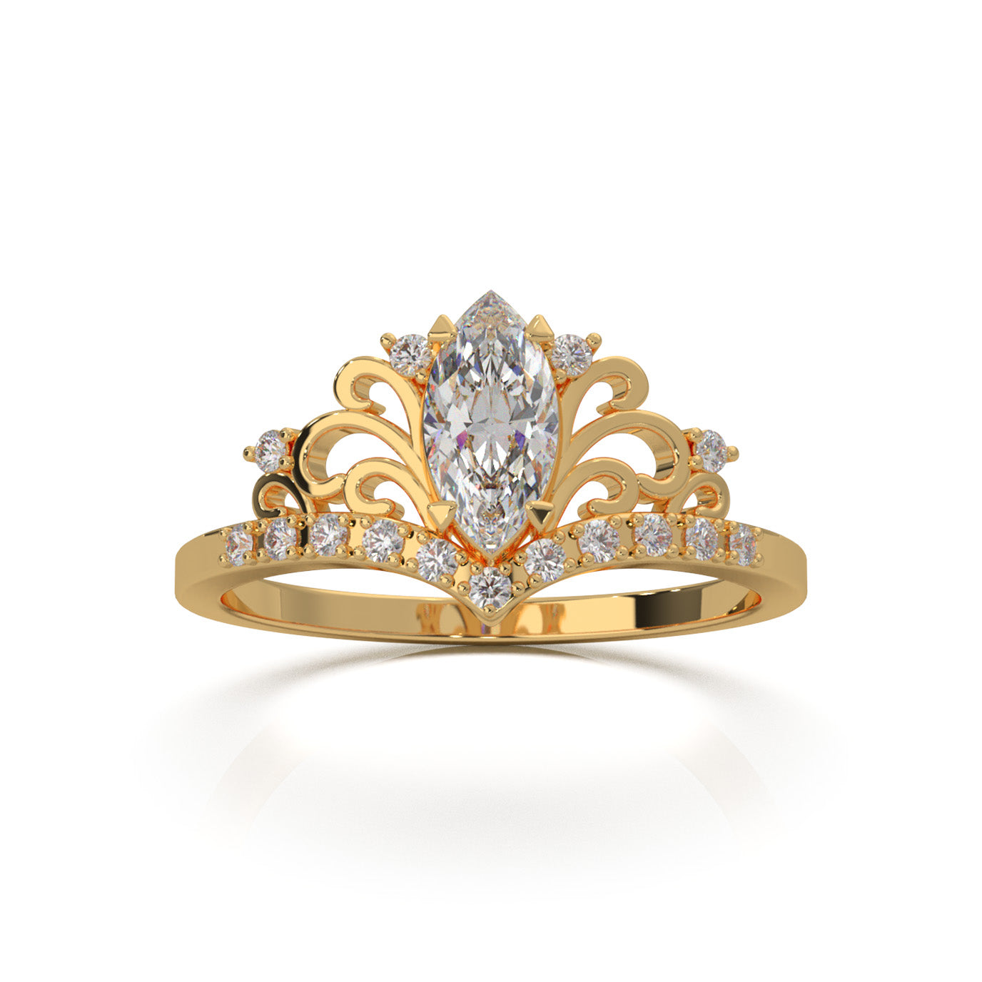 0.60 ct Moissanite Marquise Cut Fancy Promise Ring in 14k Yellow Gold