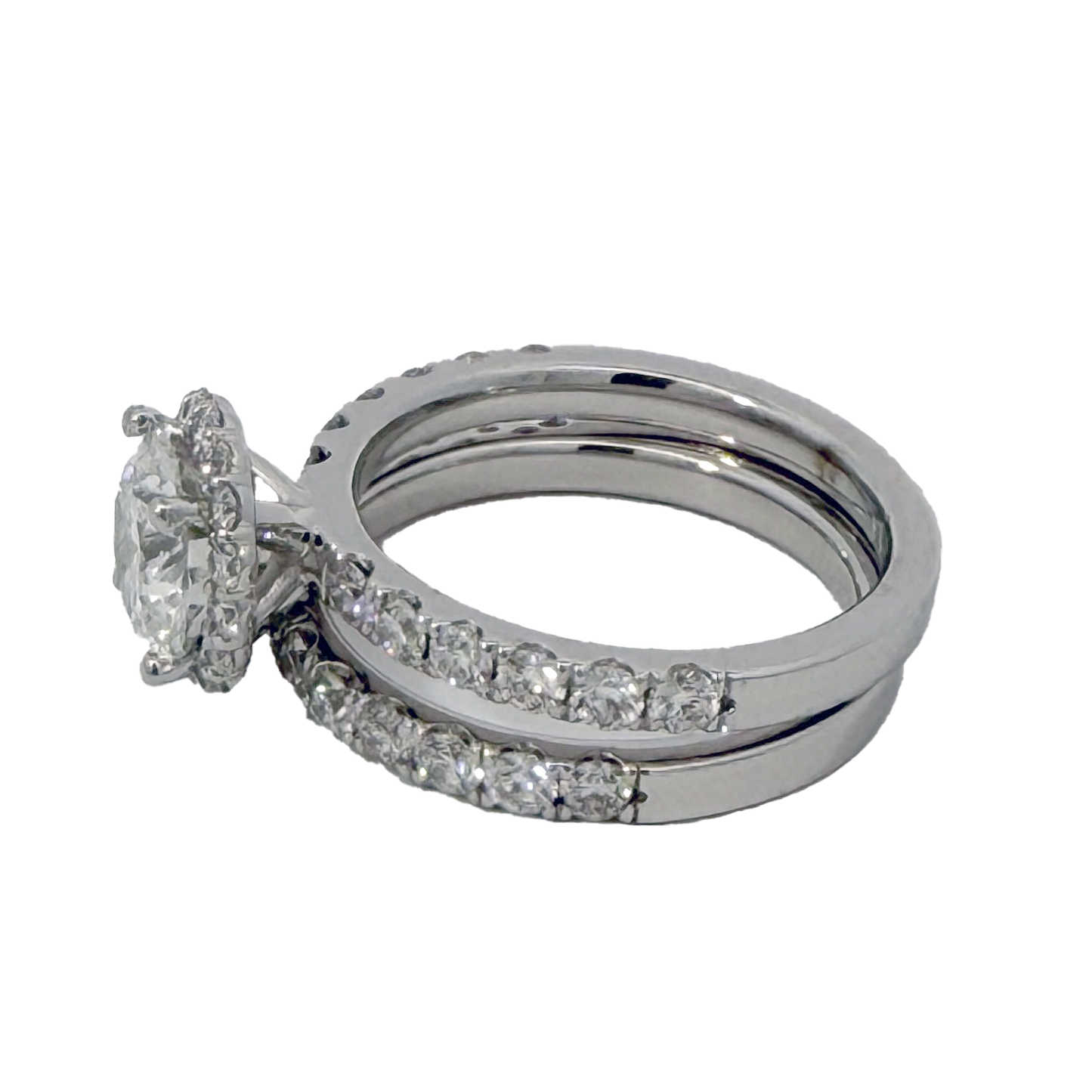1 1/2 Ct Round Brilliant Cut Center 3.00 Ct Engagement Sets 14k White Gold Lab Grown Diamond F VS