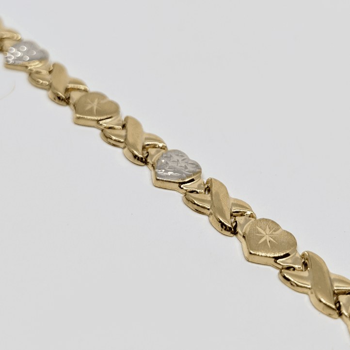 10k Gold Two-Tone Heart Hugs and Kisses Bracelet