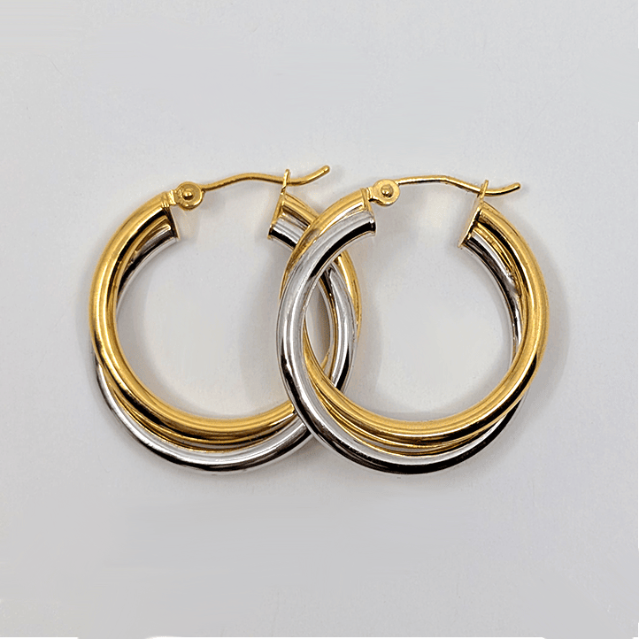 10k Yellow and White Gold Intertwined Medium Hoop Earrings (W: 26mm)