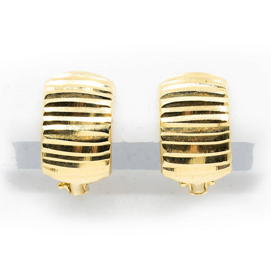 14k Gold 8mm Plug Rounded Earrings with Horizontal Texture
