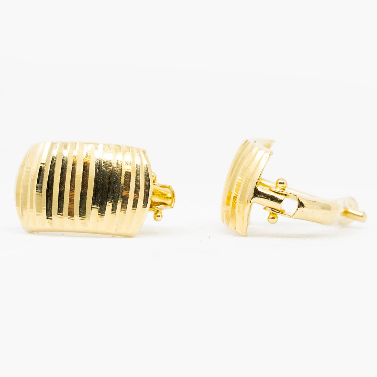 14k Gold 8mm Plug Rounded Earrings with Horizontal Texture