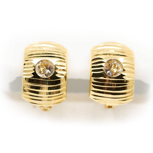 14k Gold 10mm Plug Rounded Earrings with Diamond and Horizontal Texture