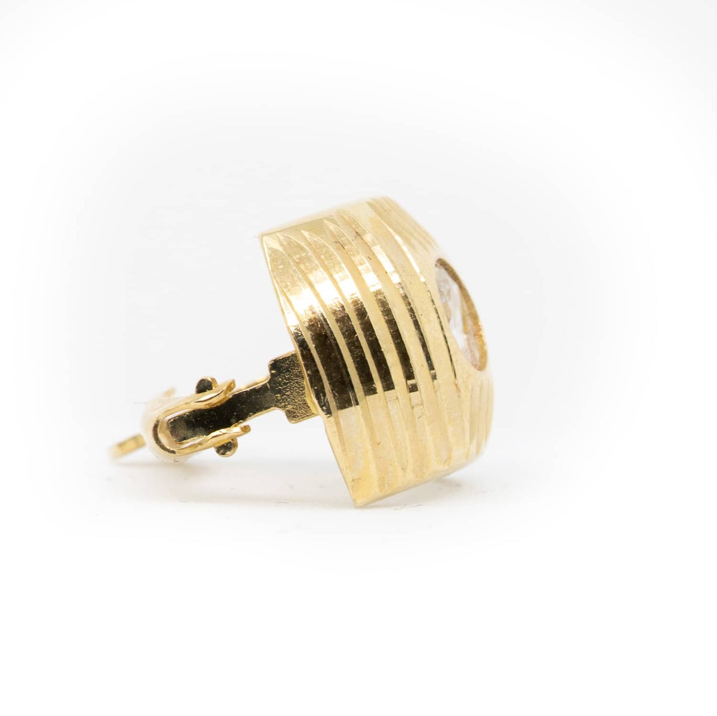 14k Gold 10mm Plug Rounded Earrings with Diamond and Horizontal Texture
