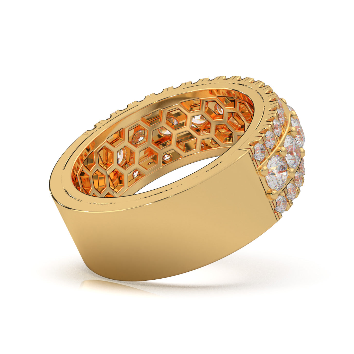 2.30 ct Lab Grown Diamond Round Cut Raised Stepped 3 Row Mens Wedding Band in 14k Yellow Gold