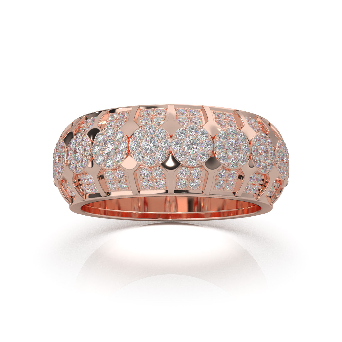 1.20 ct Moissanite Round Cut Cluster Hip Hop Mens Wedding Band in 10k Rose Gold