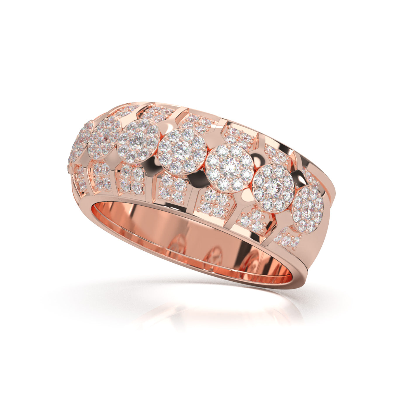 1.20 ct Moissanite Round Cut Cluster Hip Hop Mens Wedding Band in 14k Rose Gold