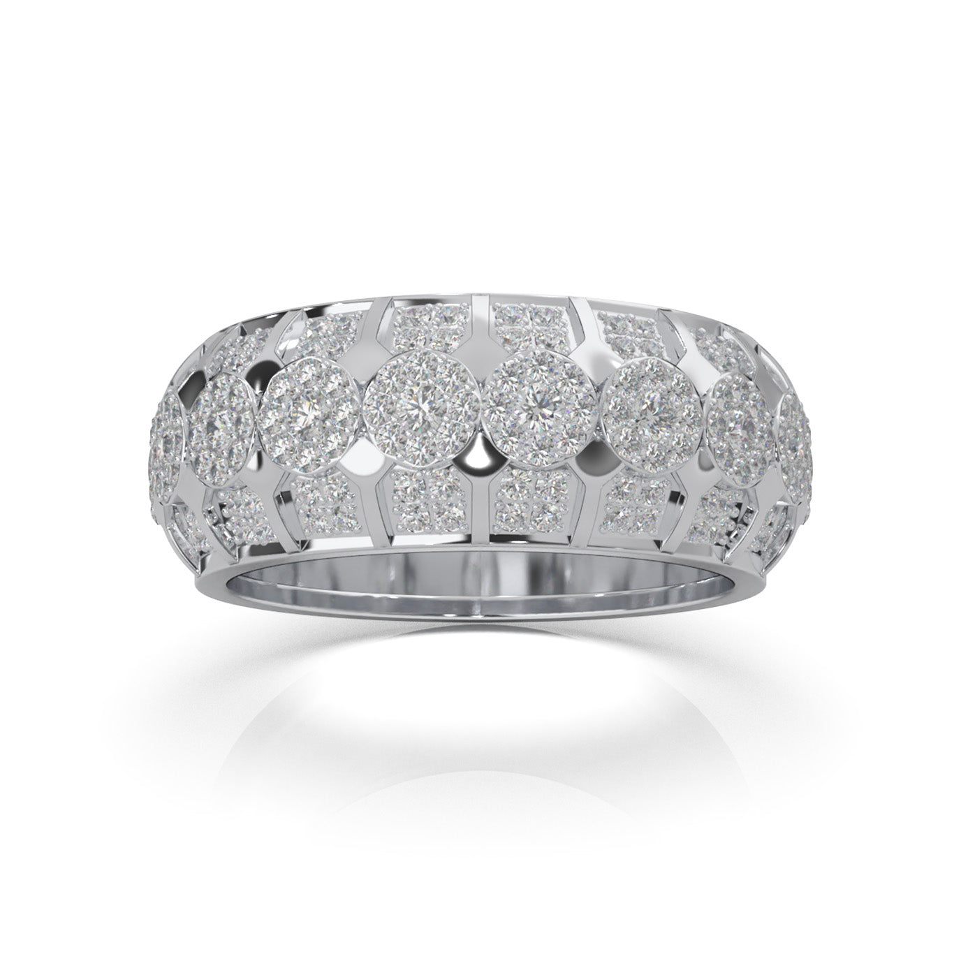 1.20 ct Moissanite Round Cut Cluster Hip Hop Mens Wedding Band in 14k White Gold