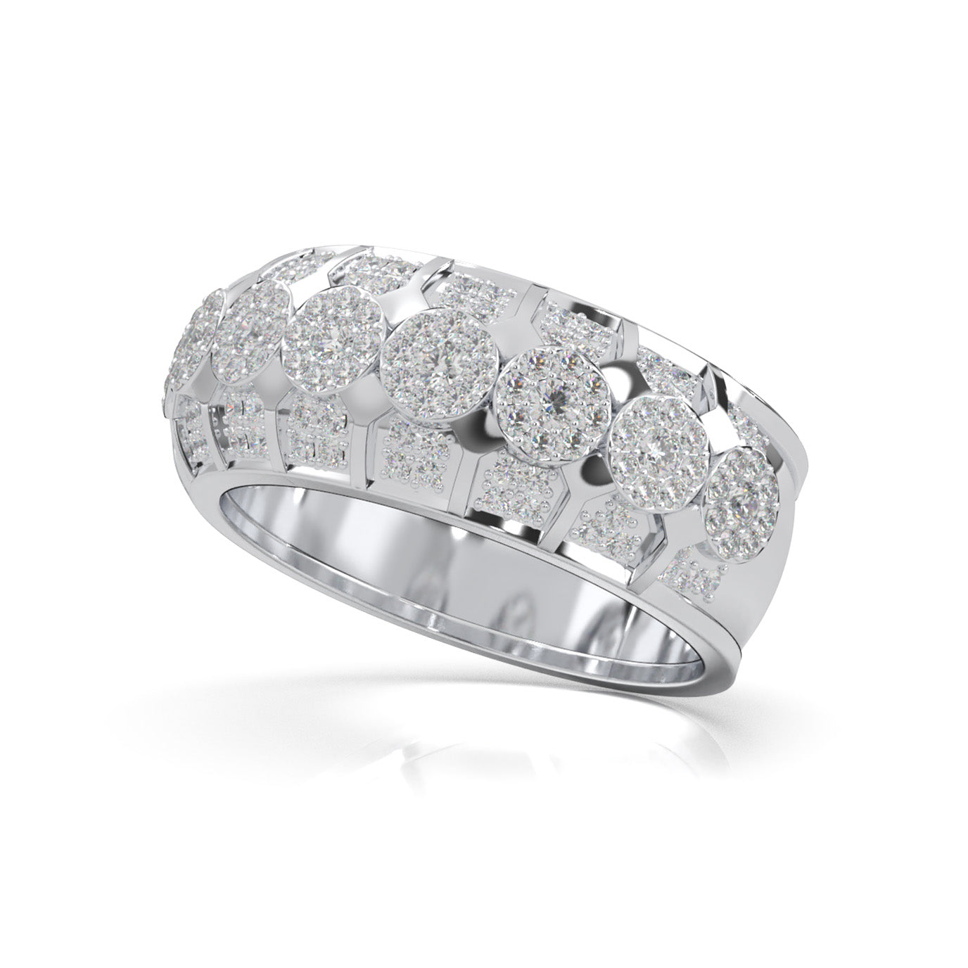1.20 ct Natural Diamond Round Cut Cluster Hip Hop Mens Wedding Band in 10k White Gold