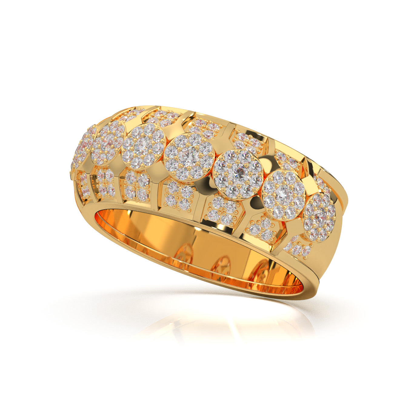 1.20 ct Moissanite Round Cut Cluster Hip Hop Mens Wedding Band in 10k Yellow Gold