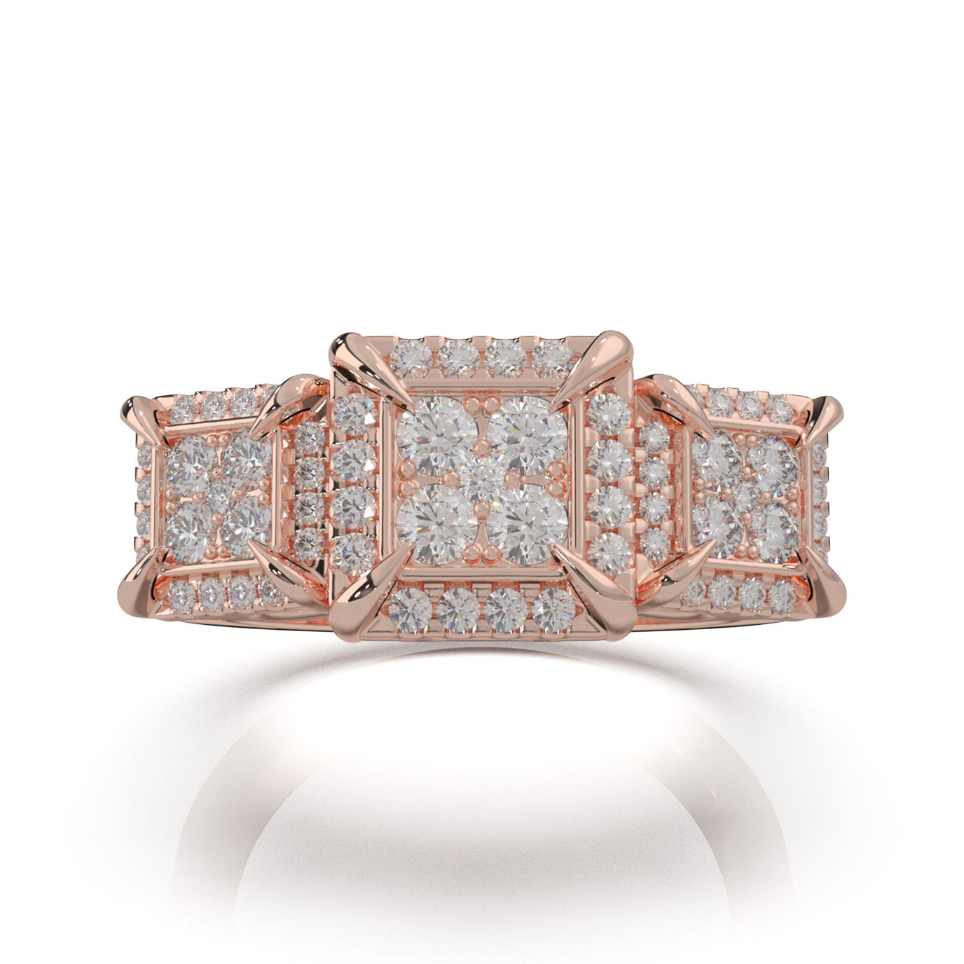 1.20 ct Lab Grown Diamond Princess Effect Mens Statement Mens Ring in 14k Rose Gold