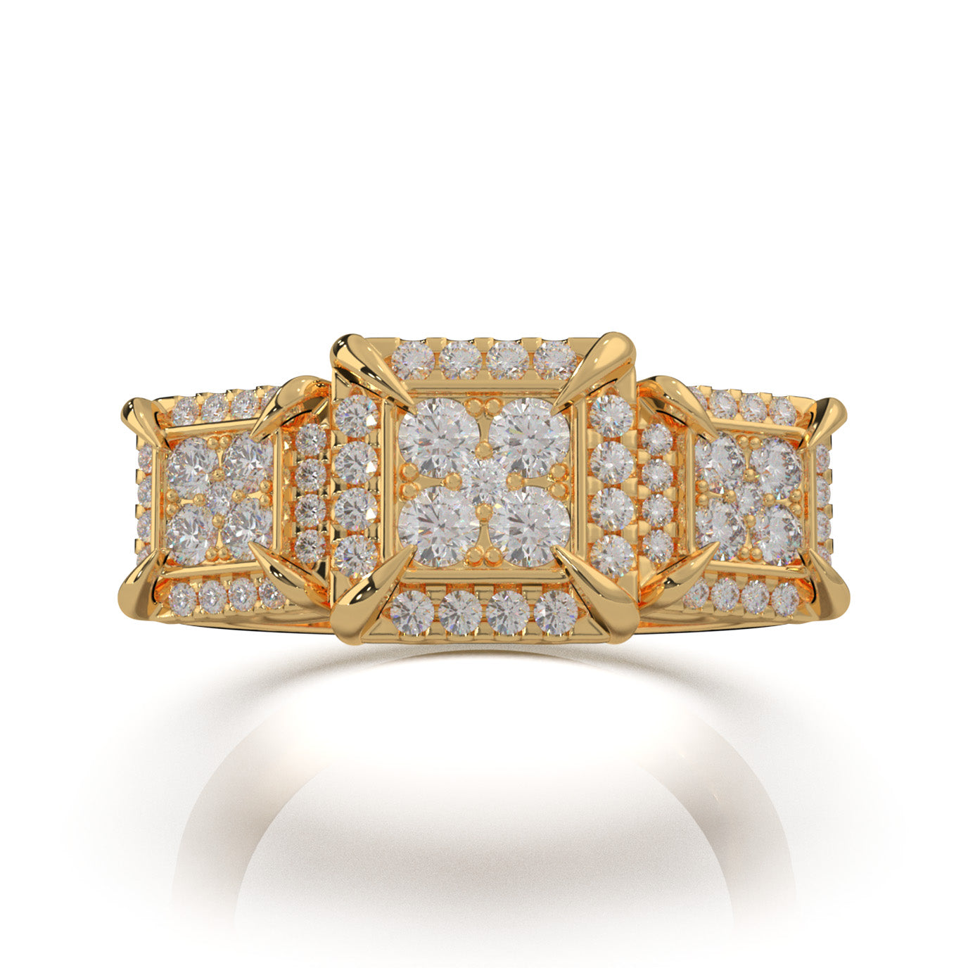 1.20 ct Moissanite Princess Effect Mens Statement Mens Ring in 14k Yellow Gold