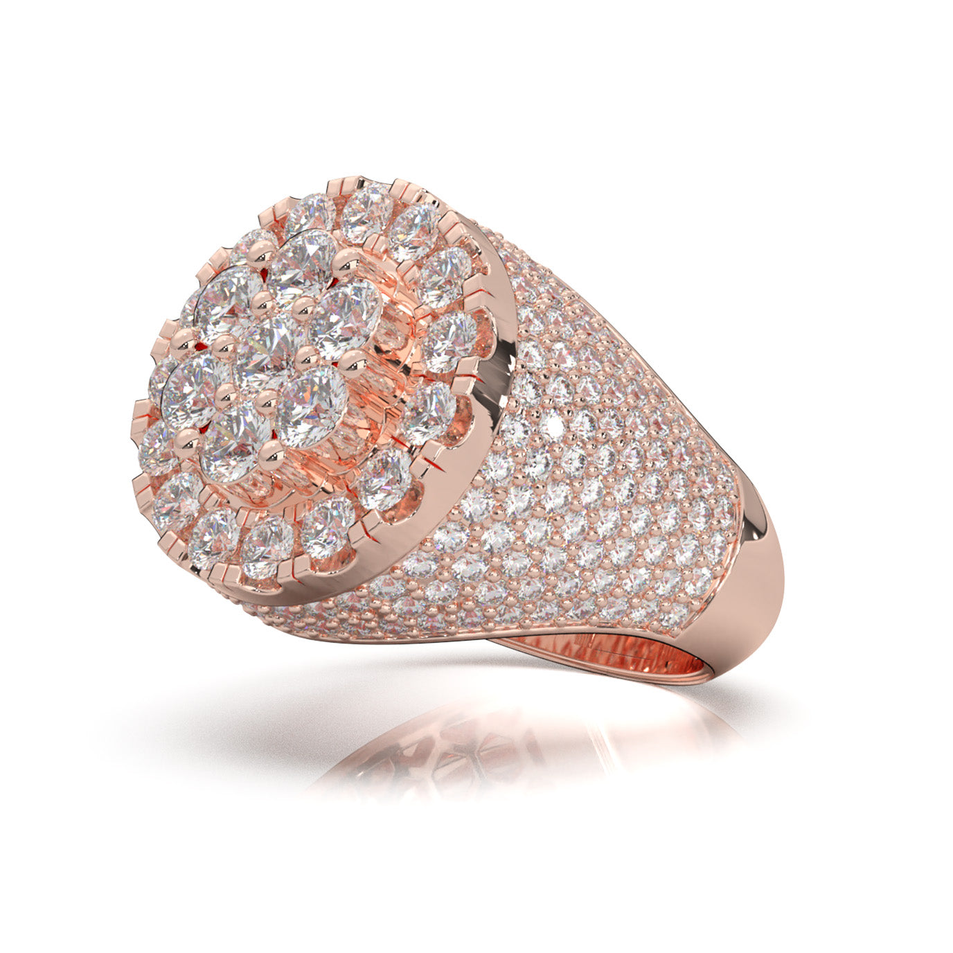 6.40 ct Natural Diamond Round Cut Pinky Cake Mens Ring in 14k Rose Gold