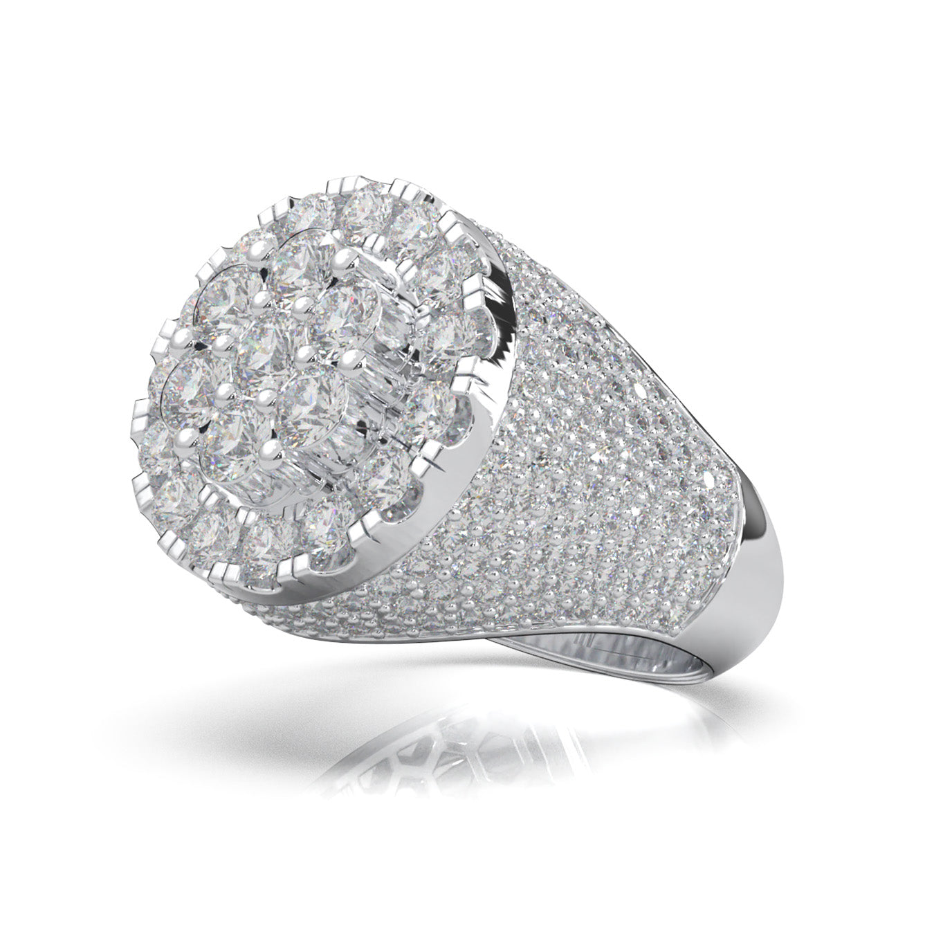 6.40 ct Natural Diamond Round Cut Pinky Cake Mens Ring in 10k White Gold