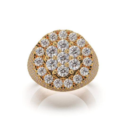 6.40 ct Natural Diamond Round Cut Pinky Cake Mens Ring in 14k Yellow Gold