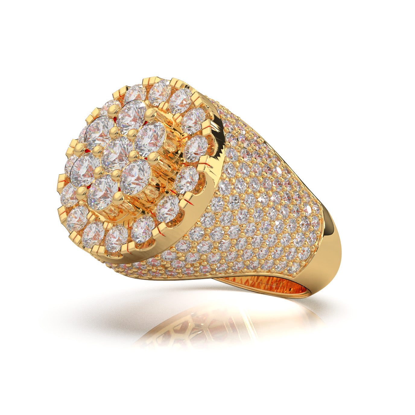 6.40 ct Natural Diamond Round Cut Pinky Cake Mens Ring in 10k Yellow Gold