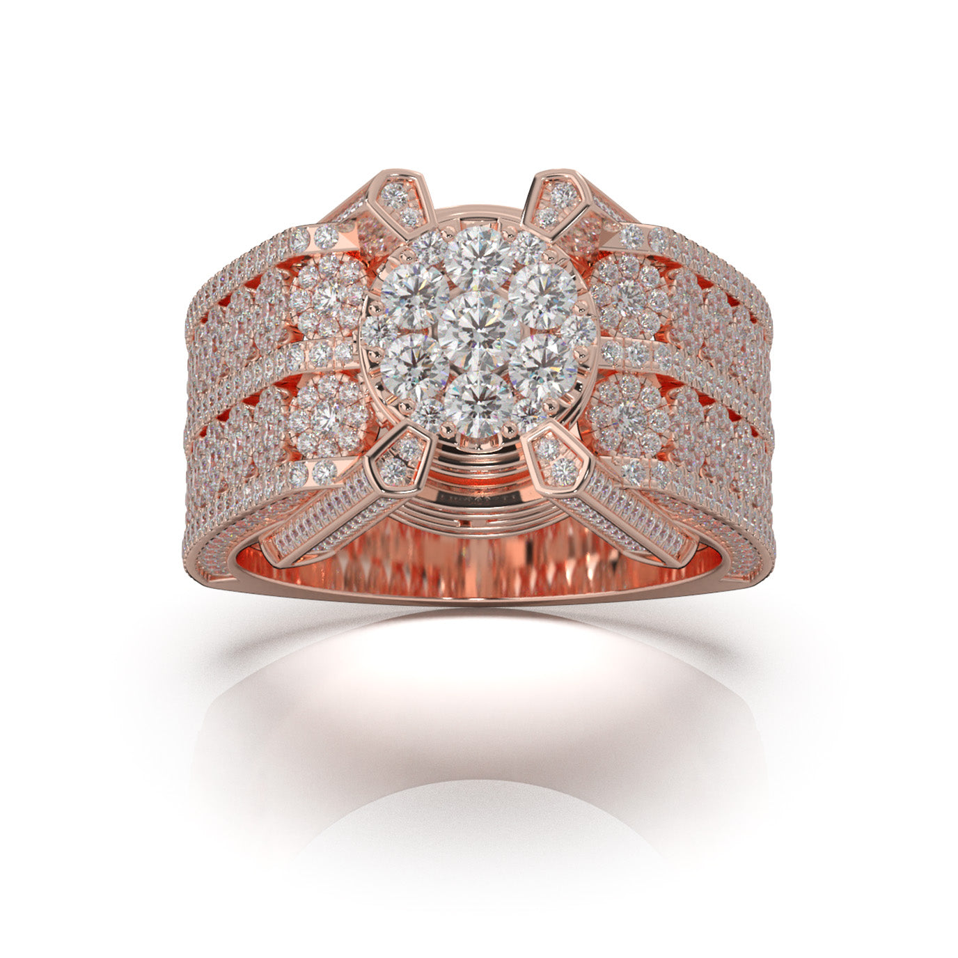 3.90 ct Natural Diamond Large Cluster Mens Ring in 14k Rose Gold