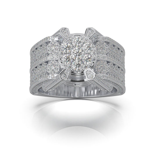 3.90 ct Natural Diamond Large Cluster Mens Ring in 14k White Gold