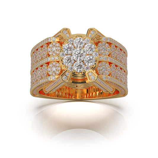 3.90 ct Natural Diamond Large Cluster Mens Ring in 14k Yellow Gold