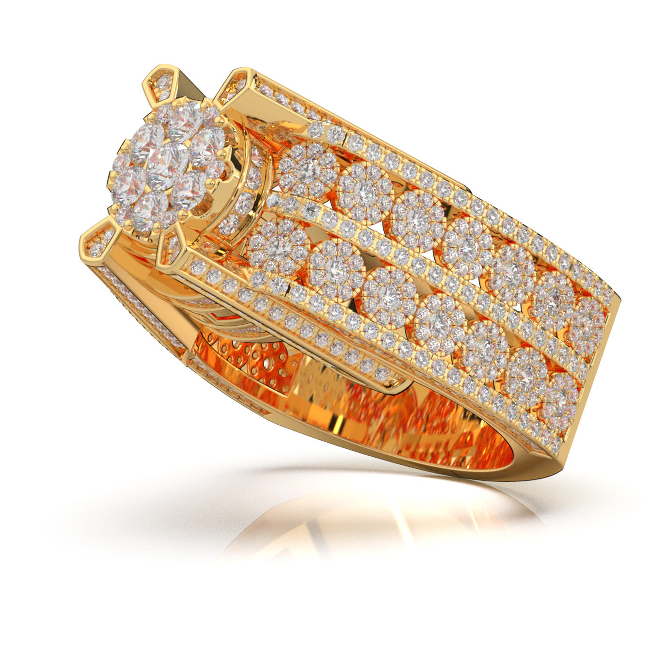 3.90 ct Lab Grown Diamond Large Cluster Mens Ring in 14k Yellow Gold