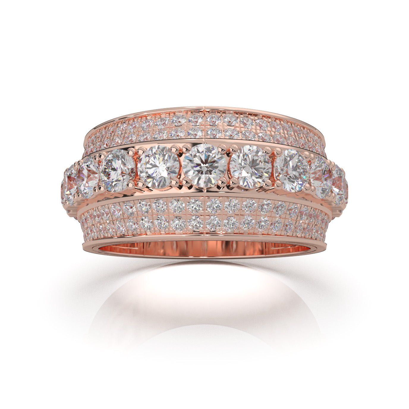 2.90 ct Lab Grown Diamond Round Cut 5 Row Large Stones Mens Ring in 14k Rose Gold