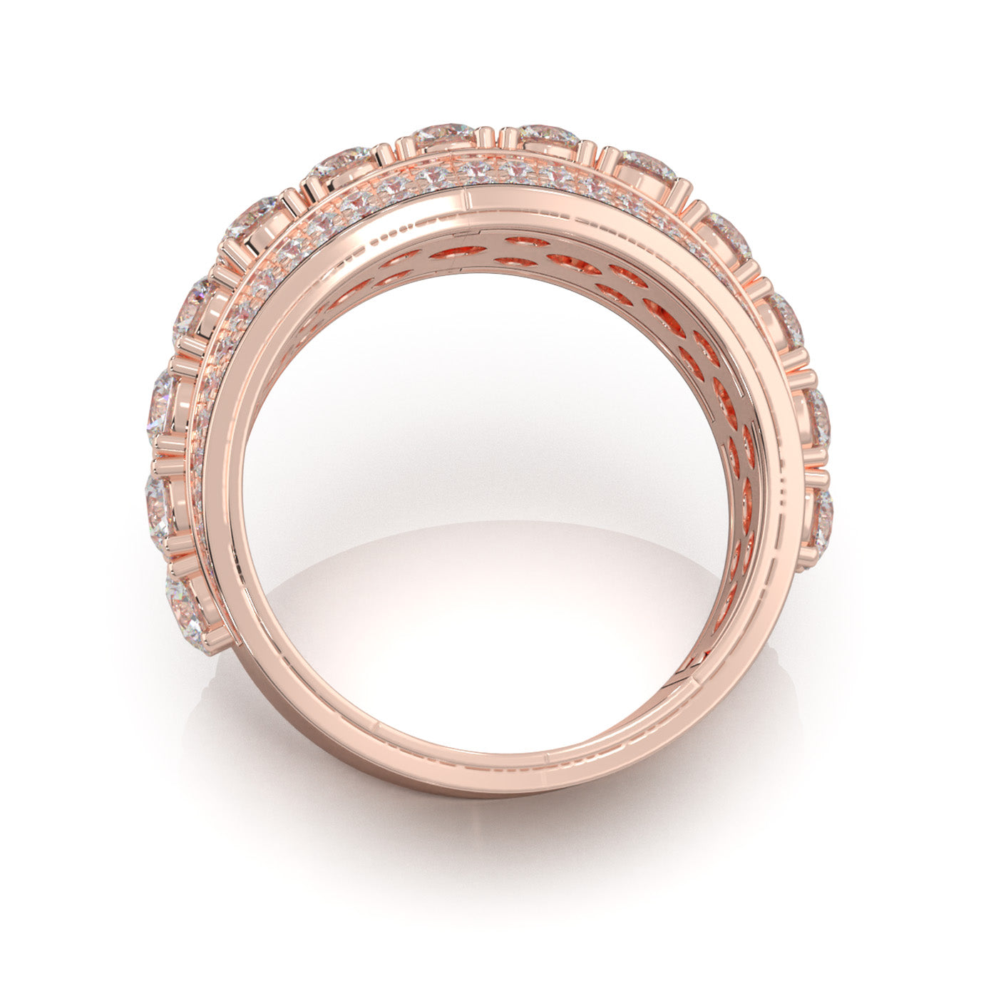 2.90 ct Moissanite Round Cut 5 Row Large Stones Mens Ring in 10k Rose Gold