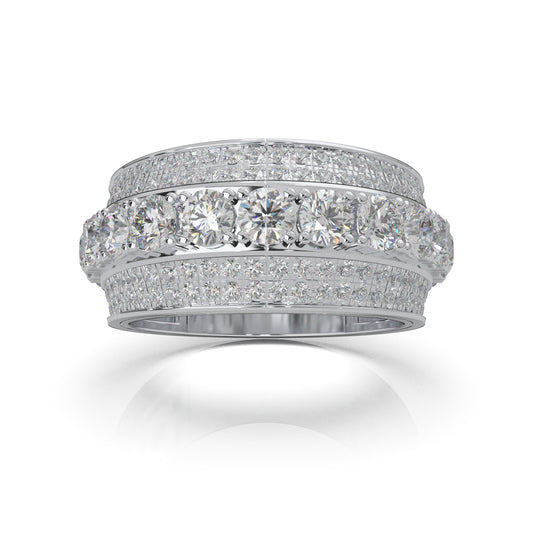 2.90 ct Natural Diamond Round Cut 5 Row Large Stones Mens Ring in 14k White Gold