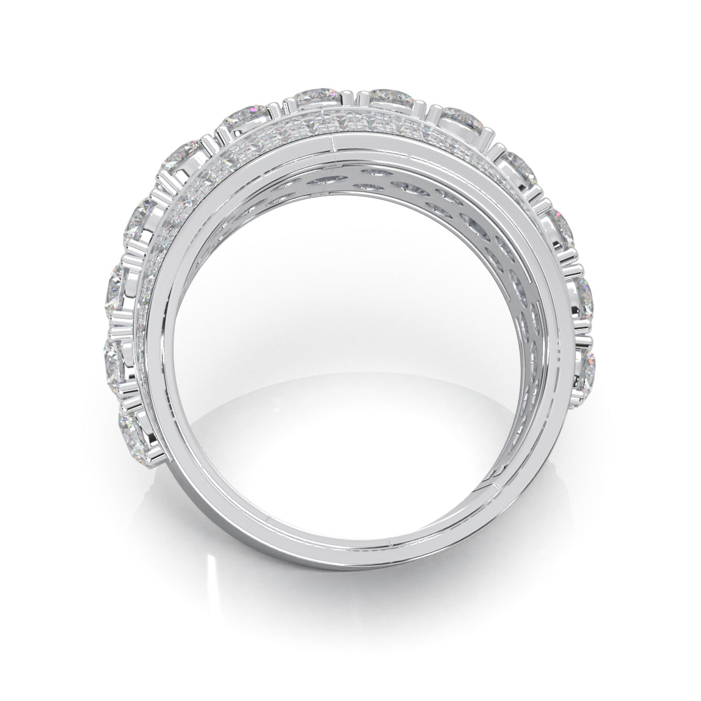 2.90 ct Moissanite Round Cut 5 Row Large Stones Mens Ring in 10k White Gold