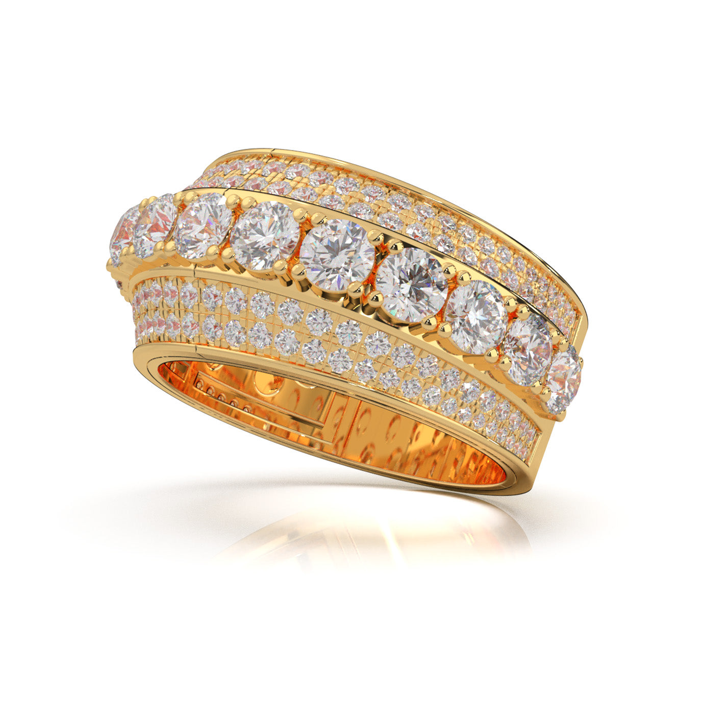 2.90 ct Natural Diamond Round Cut 5 Row Large Stones Mens Ring in 10k Yellow Gold