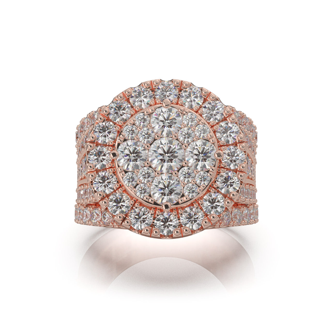 4.50 ct Moissanite Round Statement Mens Cluster Halo Mens Ring in 10k Rose Gold