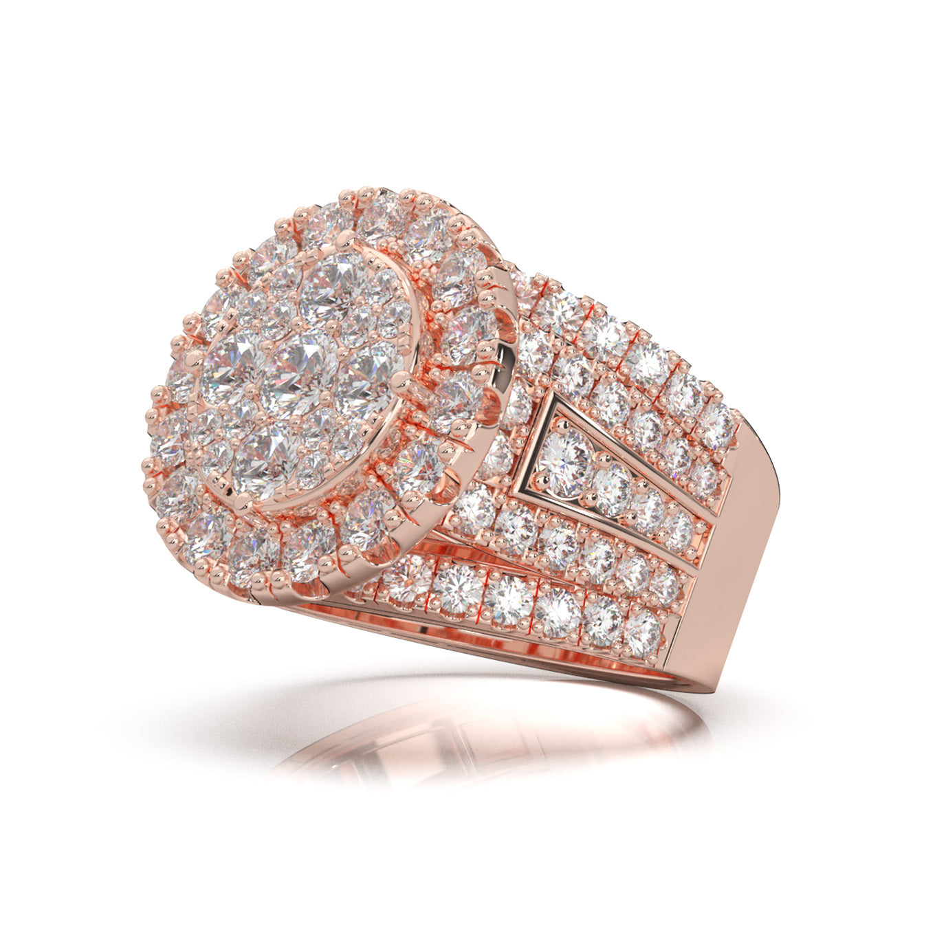 4.50 ct Lab Grown Diamond Round Statement Mens Cluster Halo Mens Ring in 14k Rose Gold