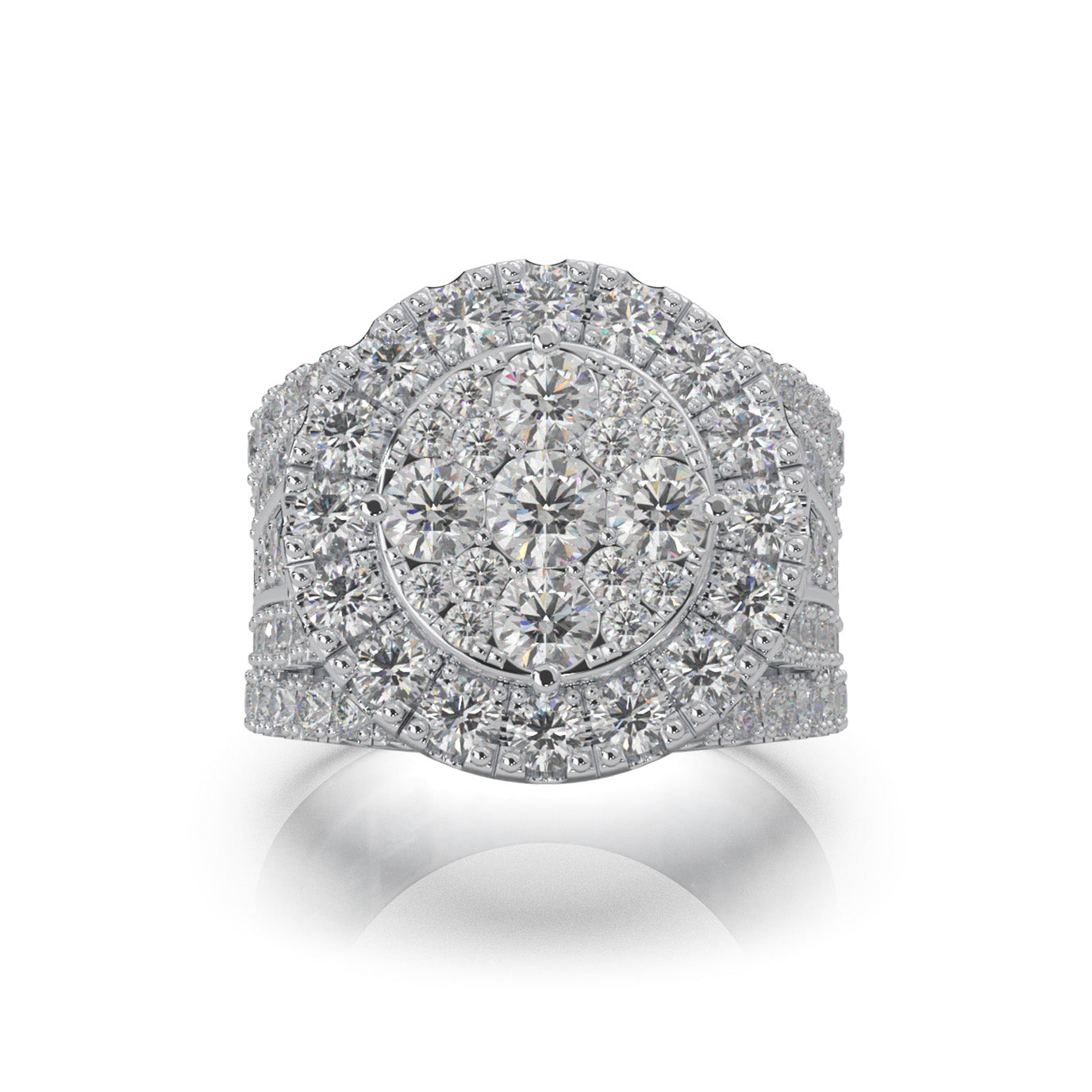 4.50 ct Moissanite Round Statement Mens Cluster Halo Mens Ring in 10k White Gold