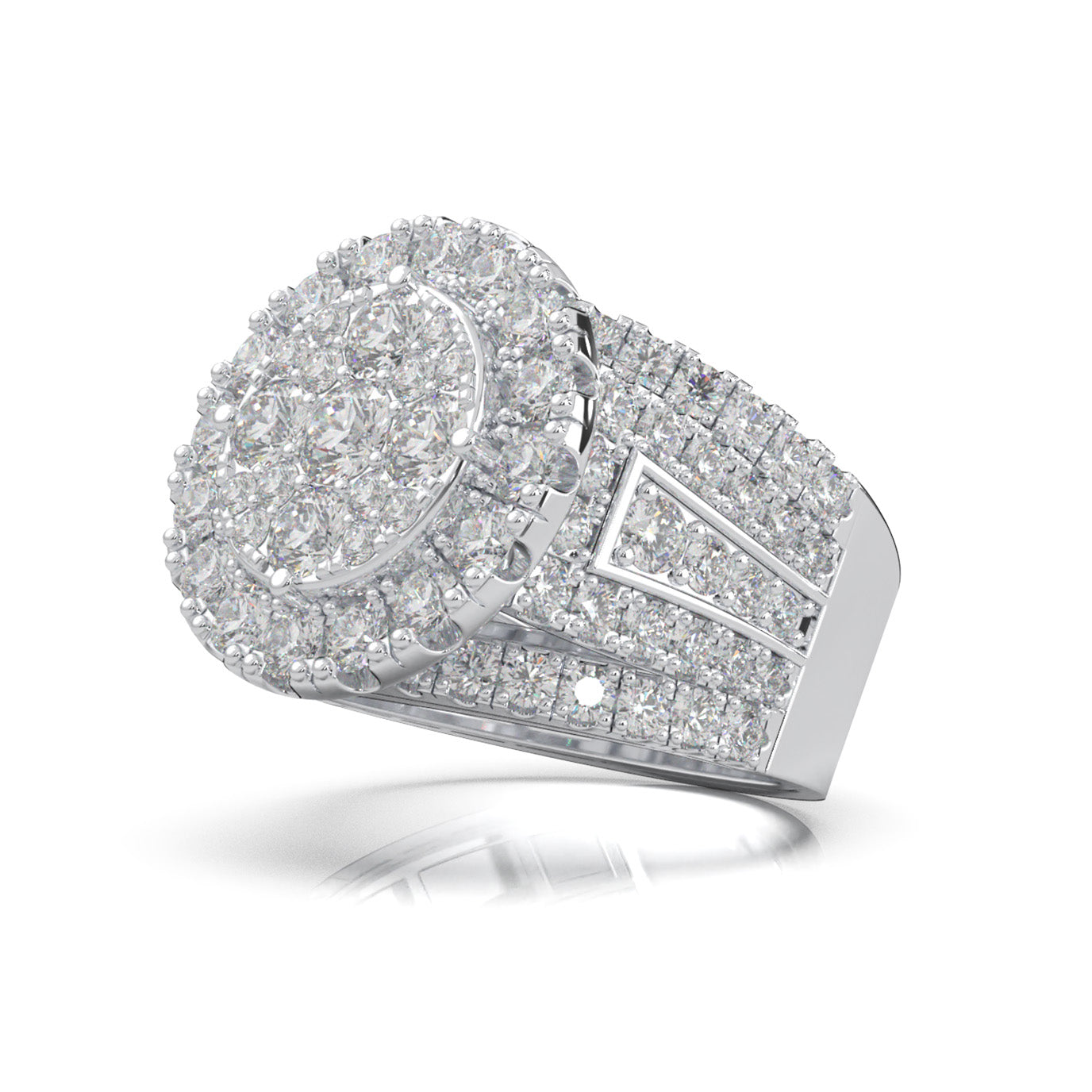 4.50 ct Moissanite Round Statement Mens Cluster Halo Mens Ring in 14k White Gold