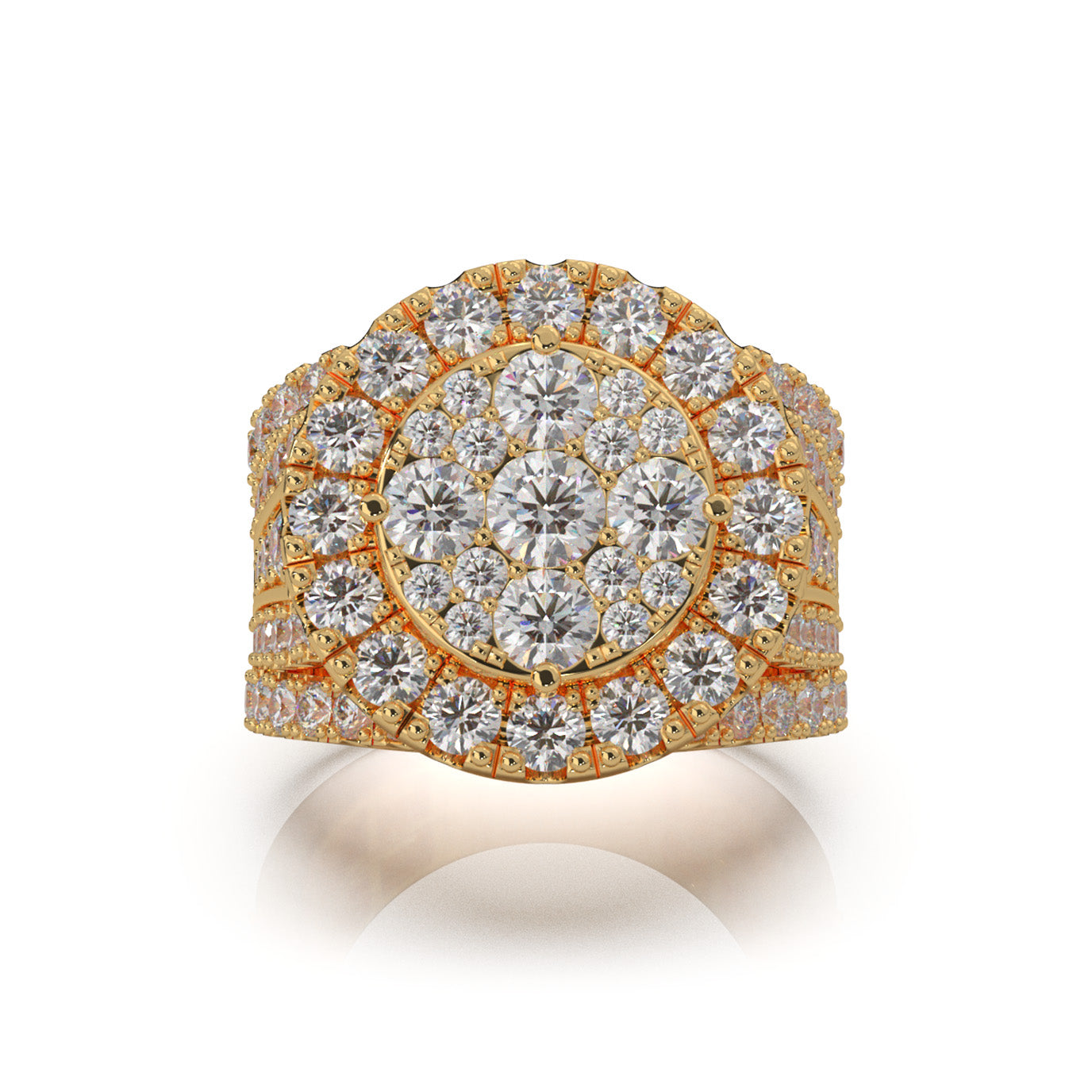 4.50 ct Natural Diamond Round Statement Mens Cluster Halo Mens Ring in 14k Yellow Gold