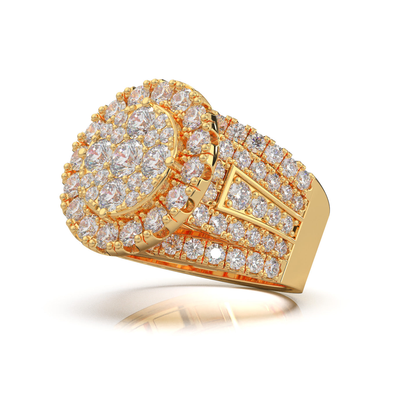 4.50 ct Natural Diamond Round Statement Mens Cluster Halo Mens Ring in 14k Yellow Gold