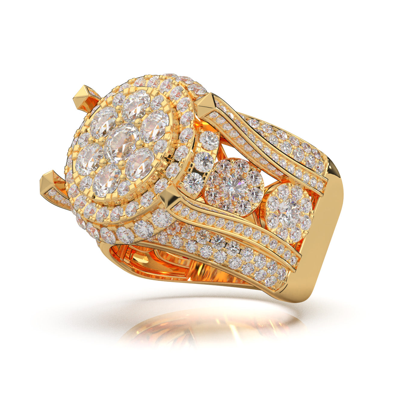 5.60 ct Moissanite Statement Mens Rings in 14k Yellow Gold