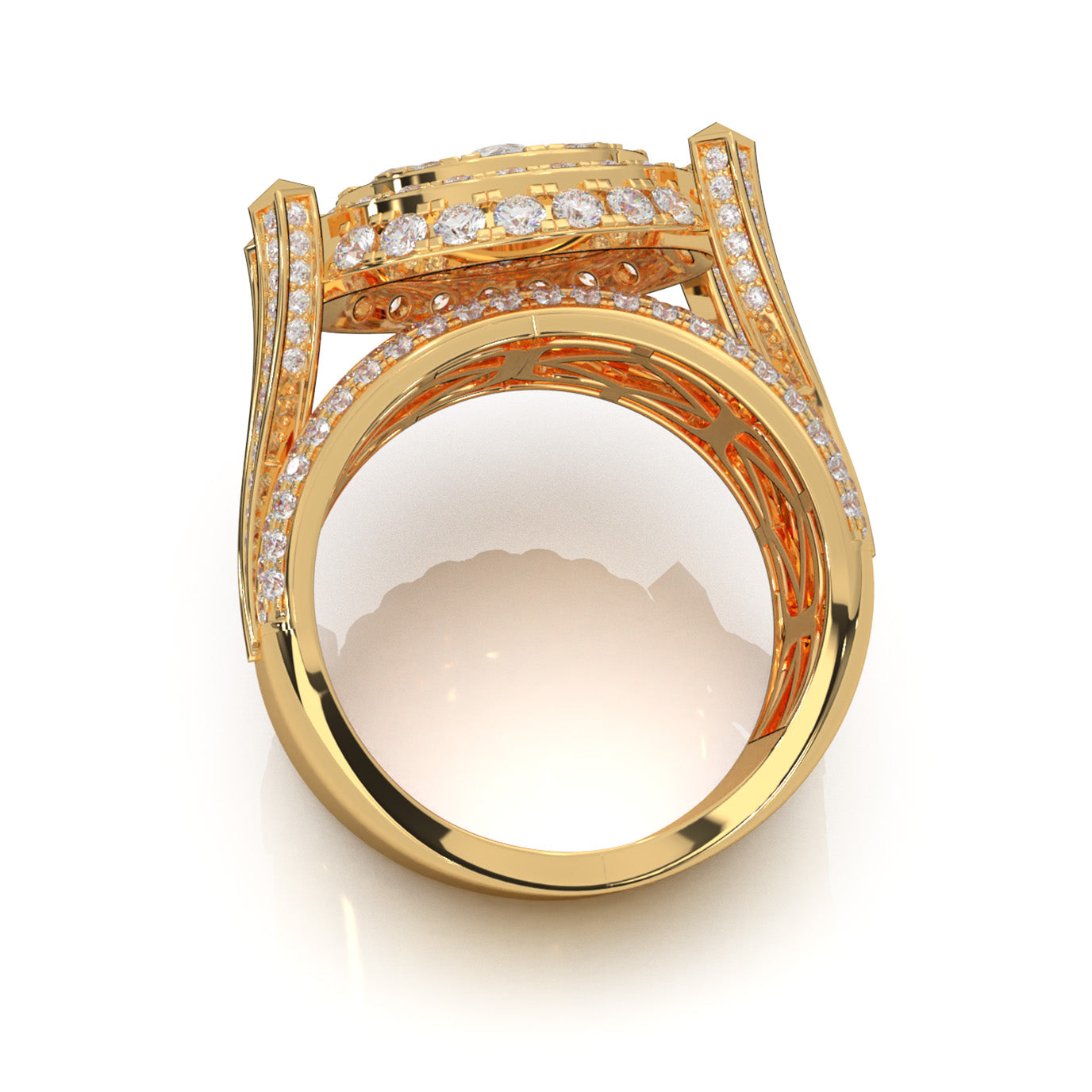 5.60 ct Moissanite Statement Mens Rings in 14k Yellow Gold