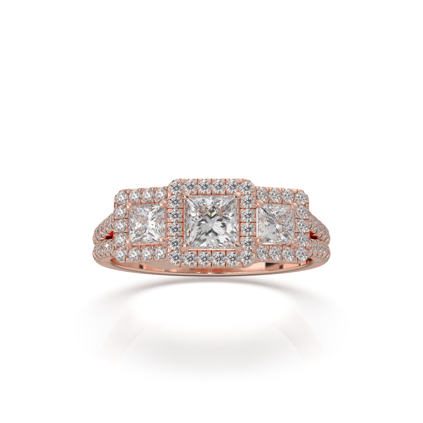 1.50 ct Natural Diamond 3 Stone Engagement Ring in 14k Rose Gold