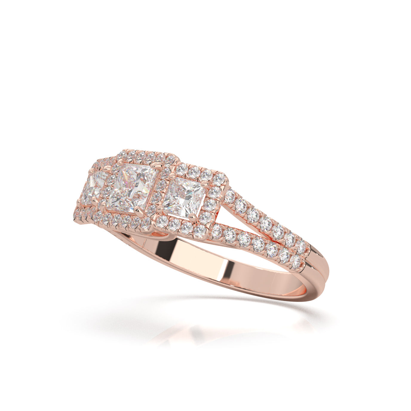 1.50 ct Natural Diamond 3 Stone Engagement Ring in 14k Rose Gold