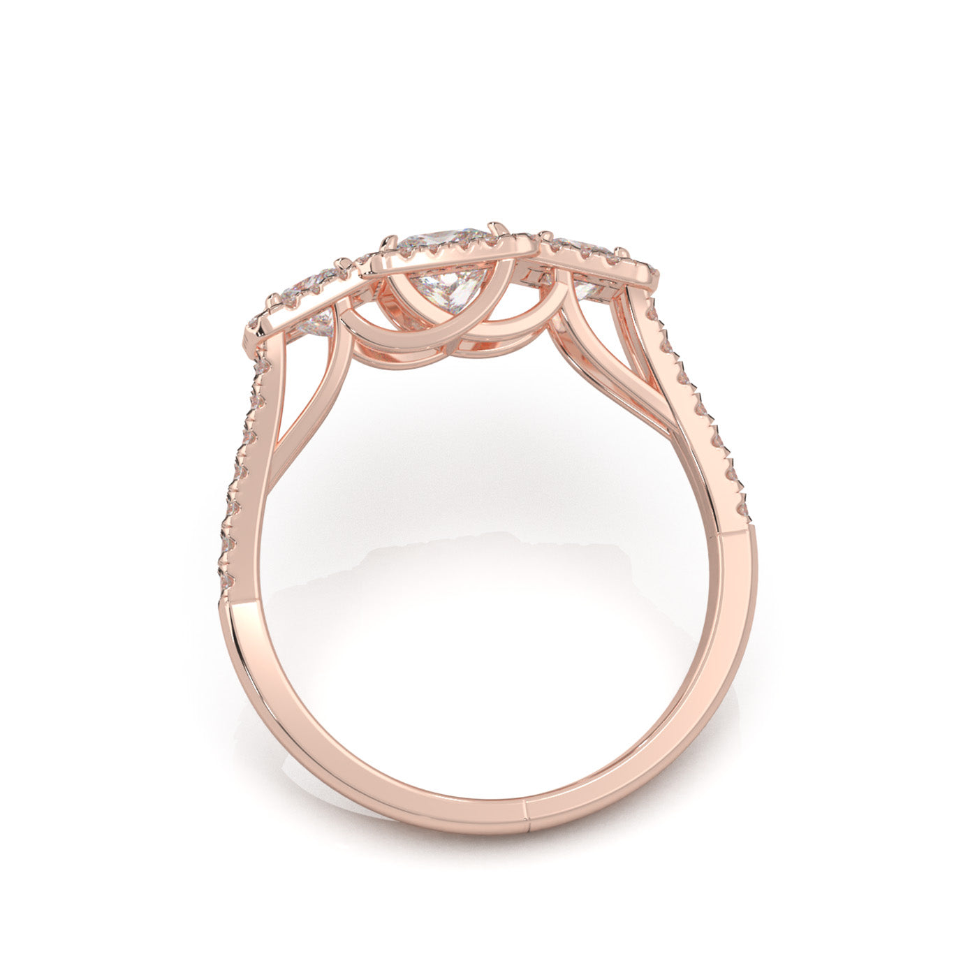 1.50 ct Natural Diamond 3 Stone Engagement Ring in 14k Rose Gold