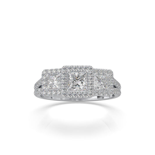1.50 ct Moissanite 3 Stone Engagement Ring in 10k White Gold