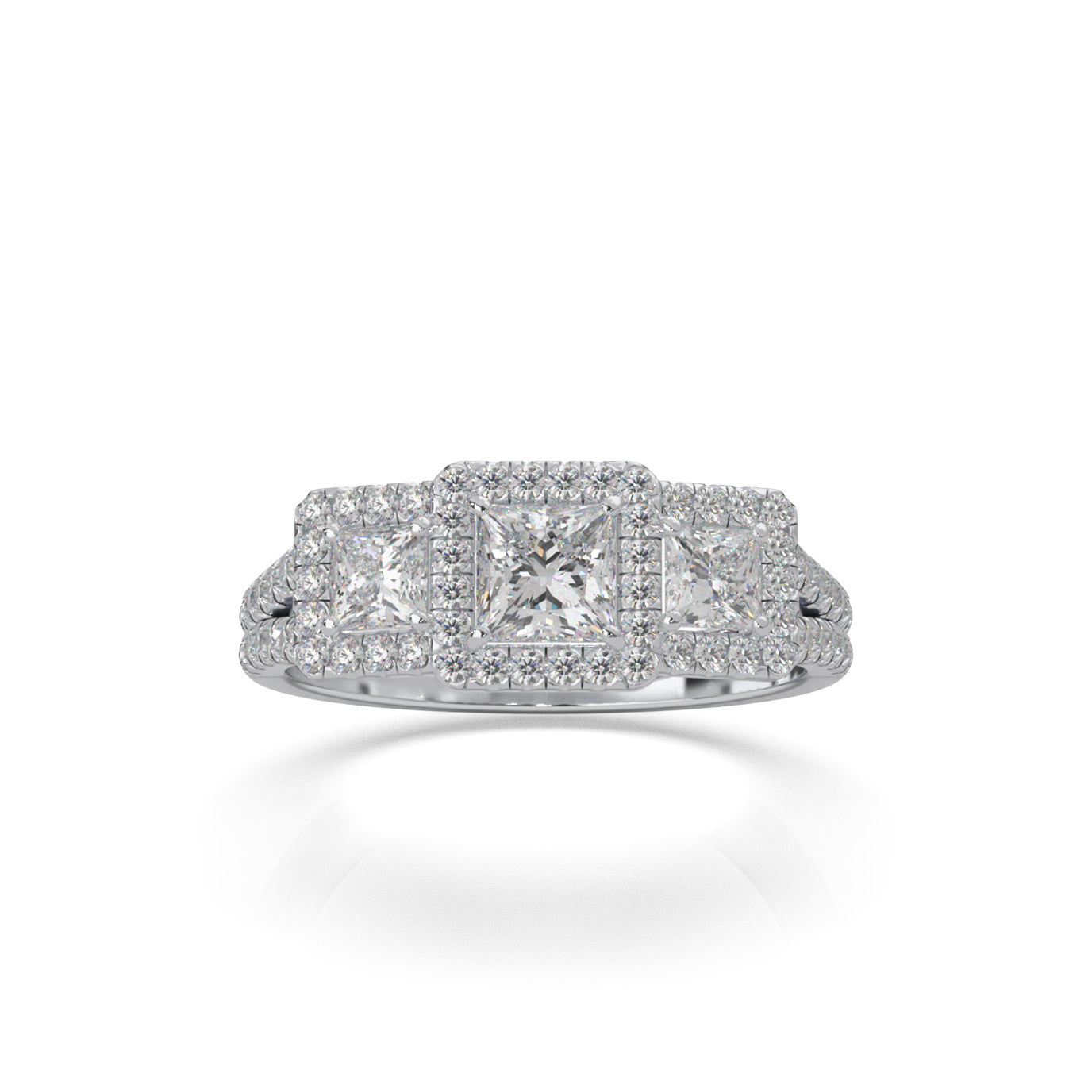 1.50 ct Moissanite 3 Stone Engagement Ring in 14k White Gold