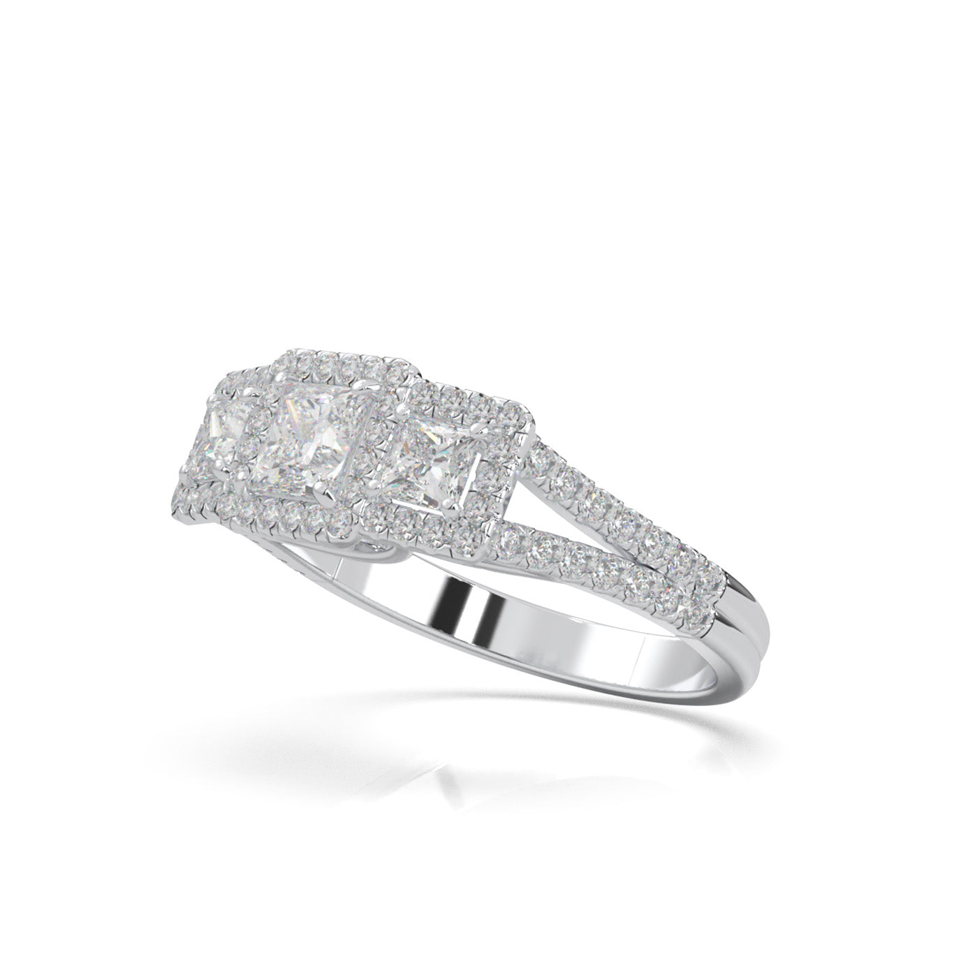 1.50 ct Natural Diamond 3 Stone Engagement Ring in 14k White Gold