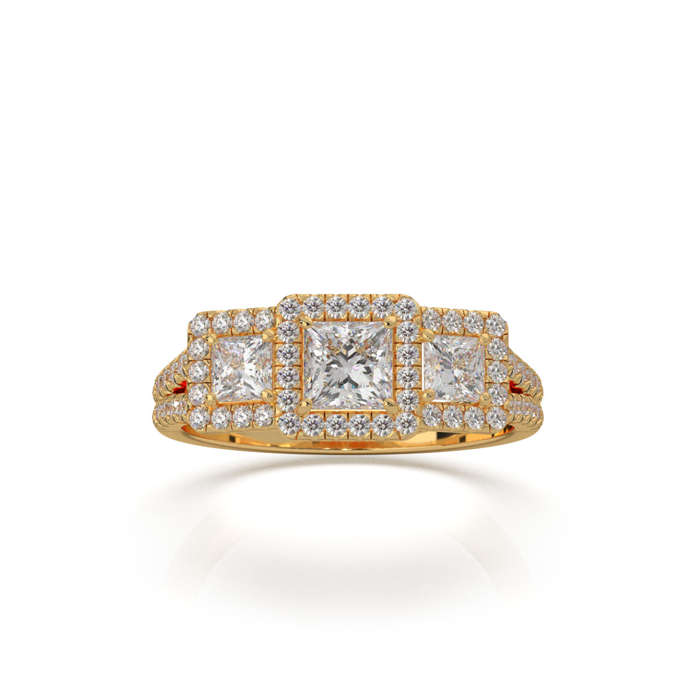 1.50 ct Natural Diamond 3 Stone Engagement Ring in 14k Yellow Gold