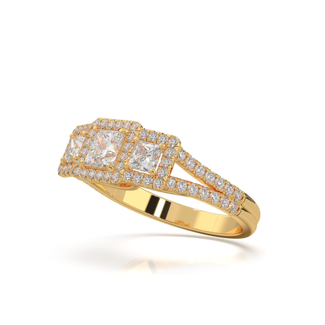1.50 ct Natural Diamond 3 Stone Engagement Ring in 14k Yellow Gold
