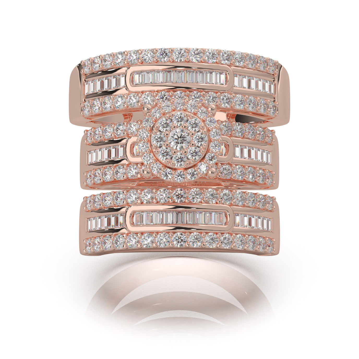 2.30 ct Natural Diamond Trio Rings in 14k Rose Gold