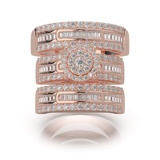 2.30 ct Natural Diamond Trio Rings in 14k Rose Gold