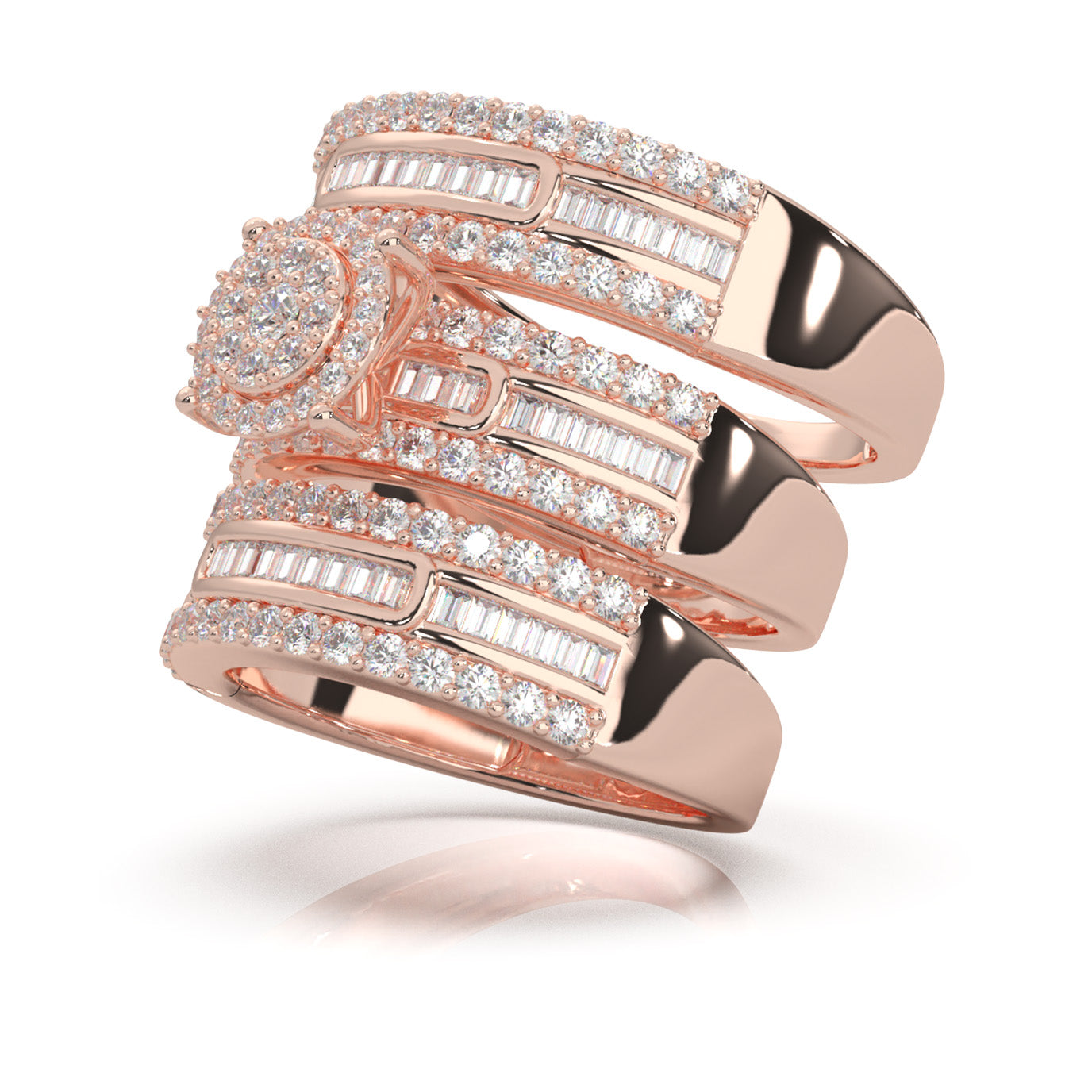 2.30 ct Moissanite Trio Rings in 10k Rose Gold