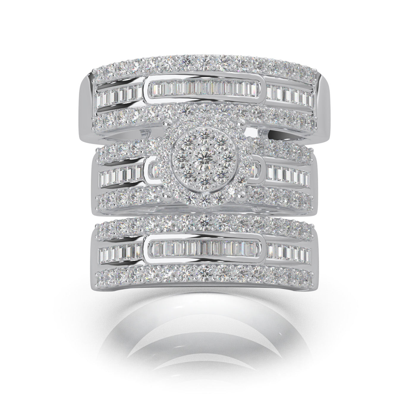 2.30 ct Moissanite Trio Rings in 10k White Gold