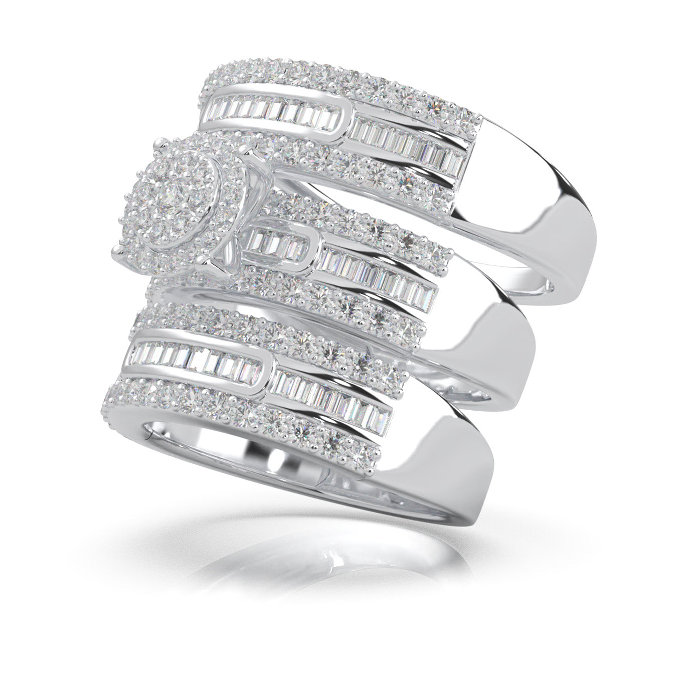 2.30 ct Natural Diamond Trio Rings in 14k White Gold